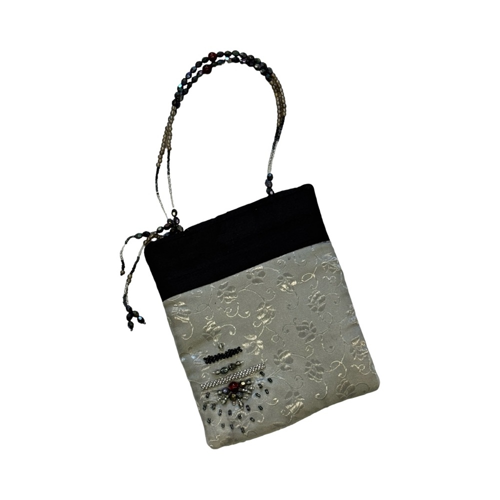 Vintage floral print clutch purse style bag beadwork - Made in India